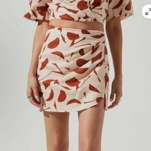 ASTR The Label‎ 100% Linen Small Mini Skirt Lined Beige and Brown Back Zip